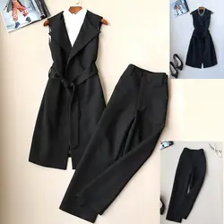 Корейская версия дамы темперамент модный костюм женский костюм из двух предметов длинный абзац тонкий костюм Широкие штаны