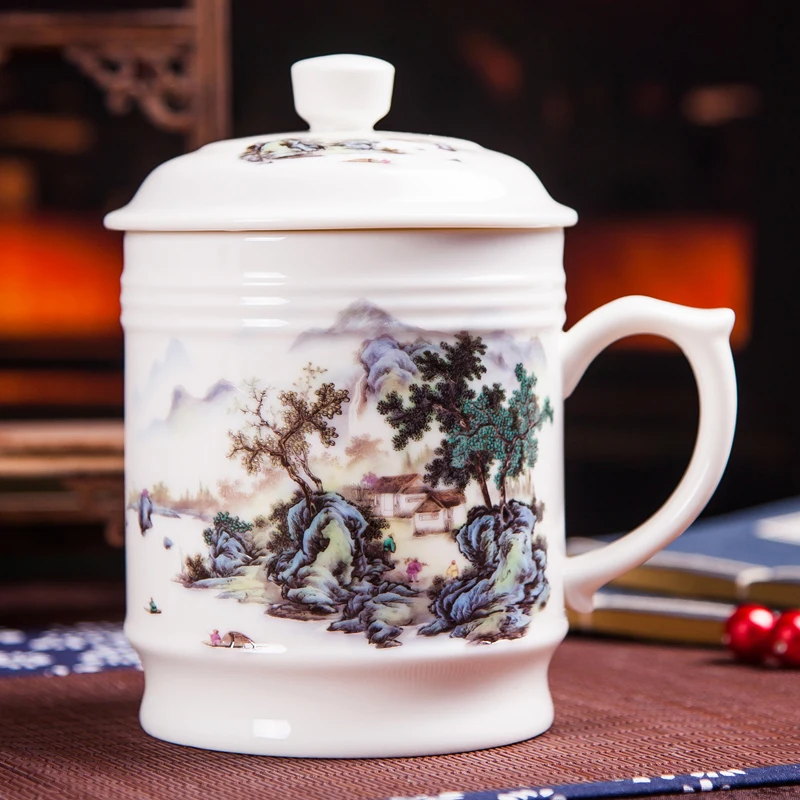 900 мл Традиционный китайский чай чашка с крышкой керамическая синяя и белая фарфоровая офисная большая емкость для воды, молока, кофе кружка чайная чашка - Цвет: 07