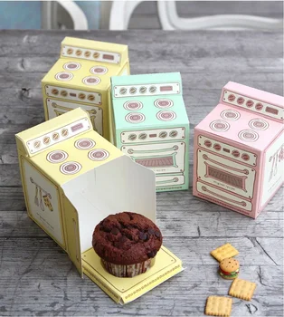 

3 colors vintage oven printed paper gift box, cupcake box, muffin box party favor box W7257