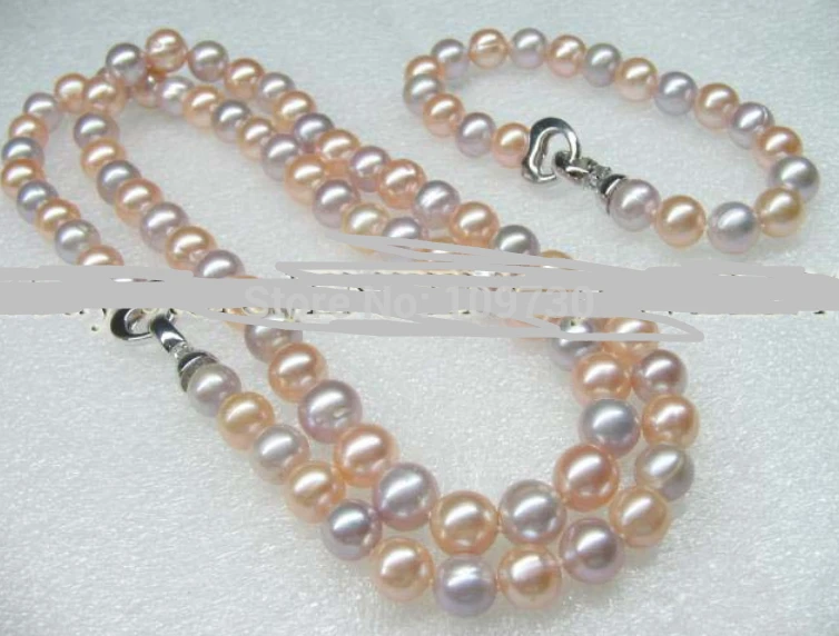 

Jewelry 00728 AA+ Set 25"/8" 8.5-9mm round pearl Necklace Bracelet (A0516)