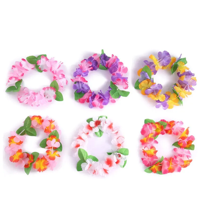 

24pcs Hawaii Wreaths Headband Simulated Flower Necklace Headband Neck Ring for Party Home Decoration ASD88