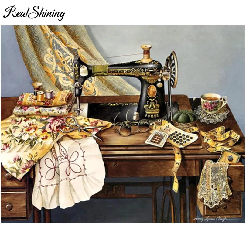 

REALSHINING Full Square Diamond Embroidery Custom 5D Diy Diamond Painting Sewing Machines Mosaic Pattern Needlework Decor FS469