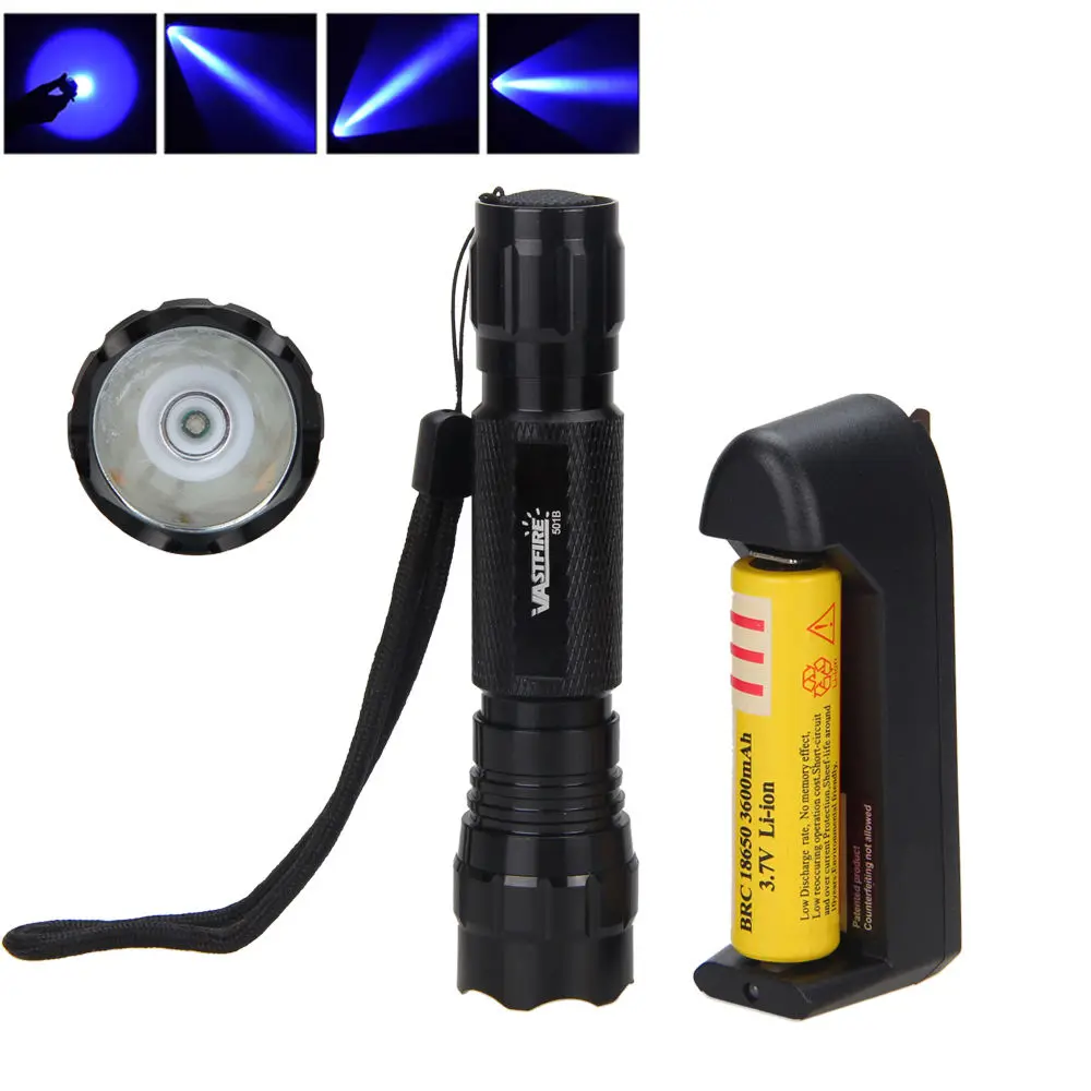 

Vastfire Waterproof Flashlight Blue LED WF501B Tactical Flashlight Torch Hunting Light 18650 Lamp+CH