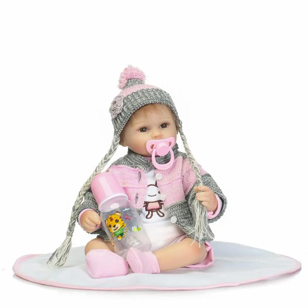 

Kids Soft Silicone Realistic With Clothes Reborn 2-4Years Baby Pink Gray Collectibles, Gift, Playmate Doll