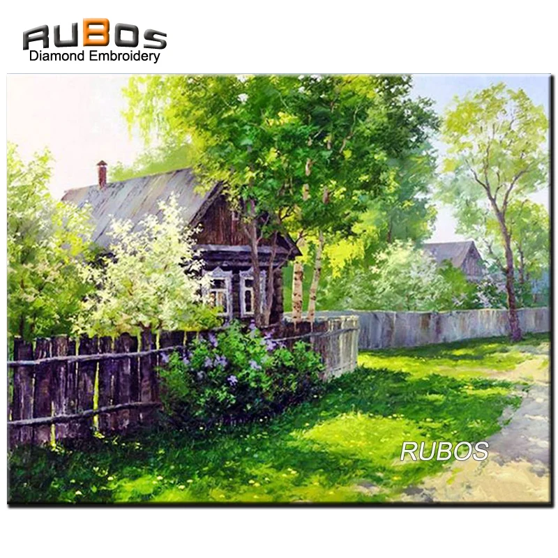 RUBOS DIY 5D Nature Village House picture of rhinestone diamond painting cross stitch set diamond embroidery mosaic sale craft (1)