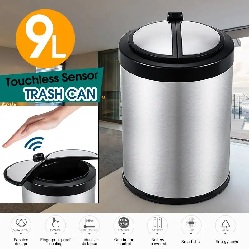

NEW 9 Liter Automatic Touchless Stainless Steel Automatic Smart Infrared Motion Sensor Rubbish Waste Bin Kitchen Trash Can