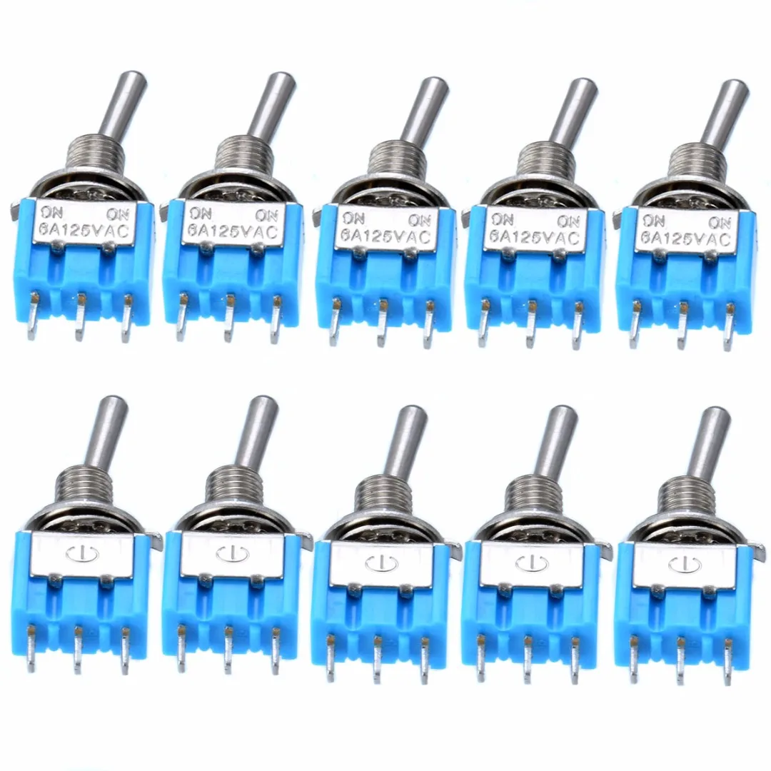 

10pcs/Lot Blue SPDT Latching On/On 2 Position Switches Electric Miniature Toggle Switch AC 125V/3A For Switching Lights Motors