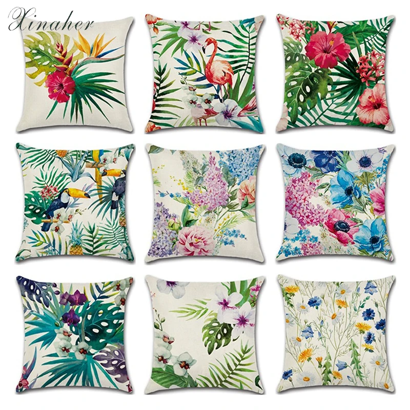 XINAHER-Tropical-Plants-Decorative-Pillowcases-Flamingo-Cotton-Linen-Pillow-Case-Flowers-Pillow-Cover-kussensloop-almohada (5)