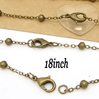 

50pcs antique bronze Jewelry Link Curb chain with 4mm Ball Bead necklace chains with Lobster clasp 18"L
