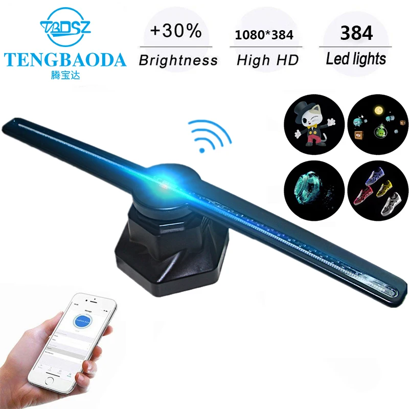 Best Price TBDSZ 42cm/16.54\ Wifi 3D Holographic Projector Hologram Player LED Display Fan Advertising Light APP Control голограмма