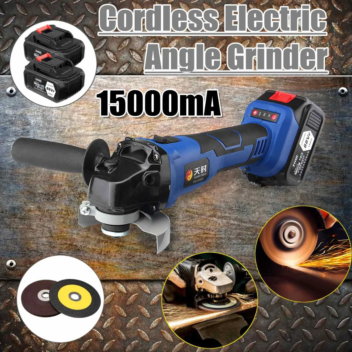 

Doersupp 88VF 15000mA Brushless Angle Grinder Rechargeable Cordless Eectric Angle Grinder Set with 2Pcs Li-ion Batteries