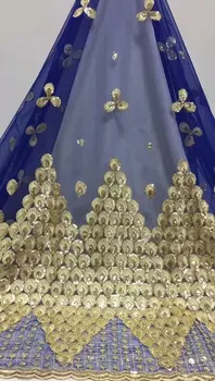 

2019 Latest French Nigerian Laces Fabric High Quality Sequins Lace Fabric African Tulle Lace Fabric Blue Gold Purple White