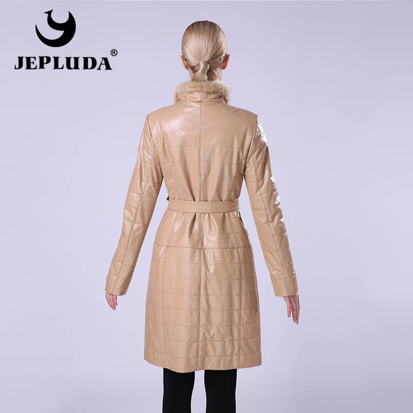 JEPLUDA New Fashion Women's Leather Jacket Of Real Sheepskin Coat Stand Collar Natural Fur Mink Windbreaker|jacket fashion|jacket jacketjacket