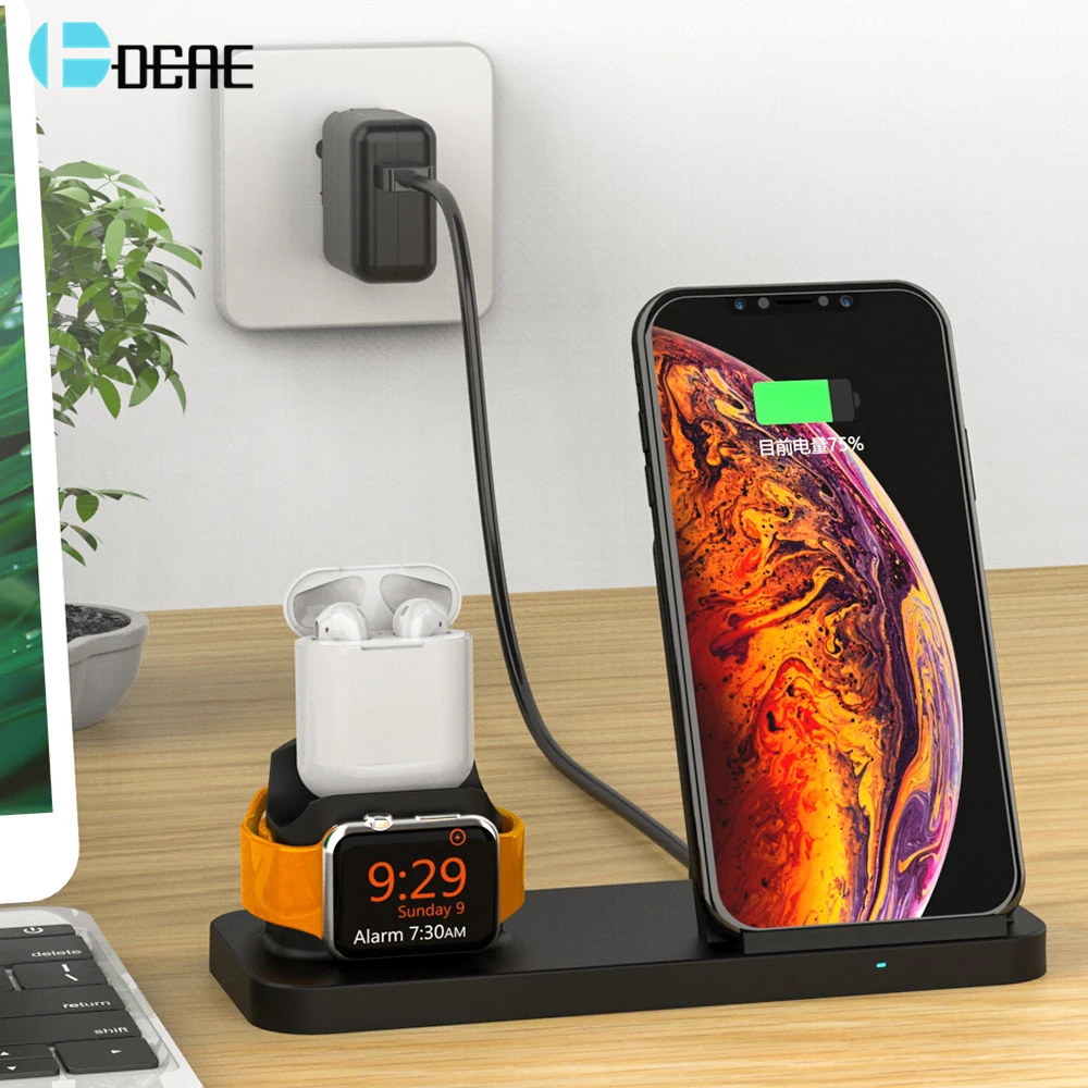 DCAE 10W Qi Wireless Charger For iPhone XS XR X 8 Plus Apple Watch 4 3
2 Airpods Fast Charging Holder Dock Pad For Samsung S9 S8