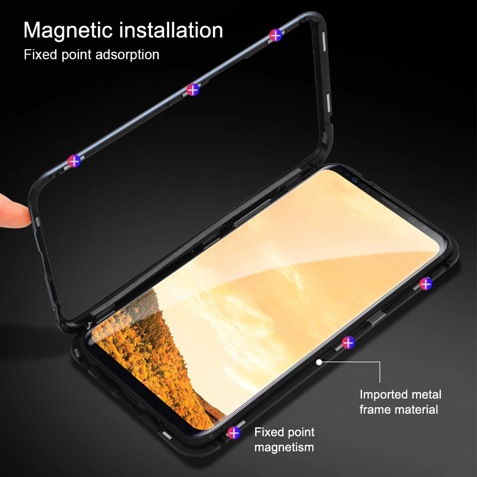 Магнитный чехол для Galaxy S 10 9 8 Plus NOTE A 7 J4 360 Магнитная металлическая Адсорбция