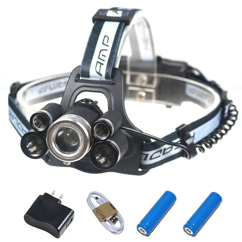 

Zonyee Rechargeable 20000lm Zoomable headlight 5LED High Power LED Headlamp Headlight Micro USB Flashlight +18650 battery