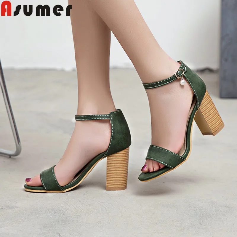 

ASUMER 2019 hot sale new summer shoes woman buckle high heels shoes women square heel sandals women prom wedding shoes plus size