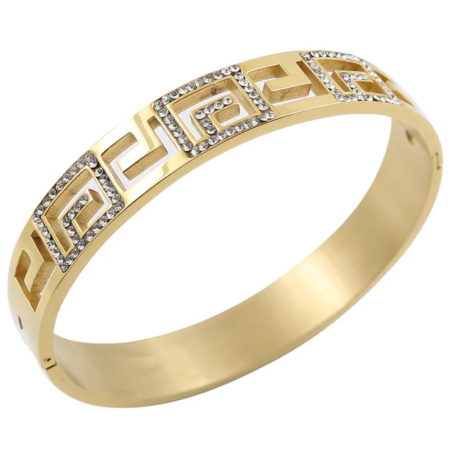 Fashion Designer Jewelry Hollow G Bangle Stainless Steel Wide Cuff Fashion Designer Jewelry Hollow G Bangle Stainless Steel Wide Cuff Austrian Crystal Bracelets Women Gold Bracelet