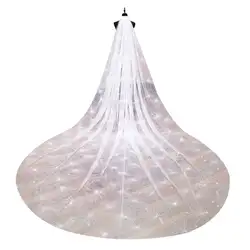 3 м Однослойная женская белая удлиненная свадебная фата Seashell Spray Glitter Rhinestone Cut Trim Luxury звездное небо свадебная фата