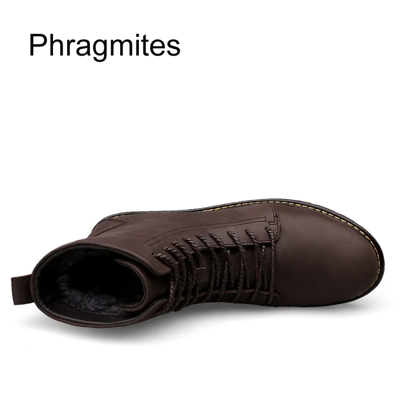 Phragmites/Новое поступление; мужские Ботинки martin; обувь из натуральной кожи; мужские модные ботинки на шнуровке; теплые плюшевые водонепроницаемые ботинки в байкерском стиле