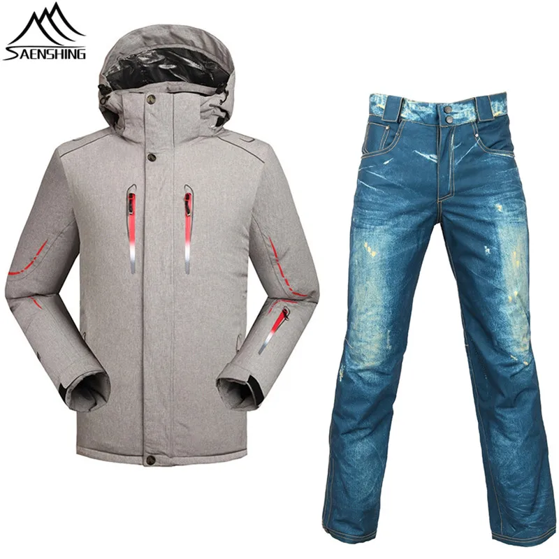

Saenshing New Ski suit men skiing and Snowboarding sets Super Warm waterproof snowboard jacket+ski pant winter snow Suits male