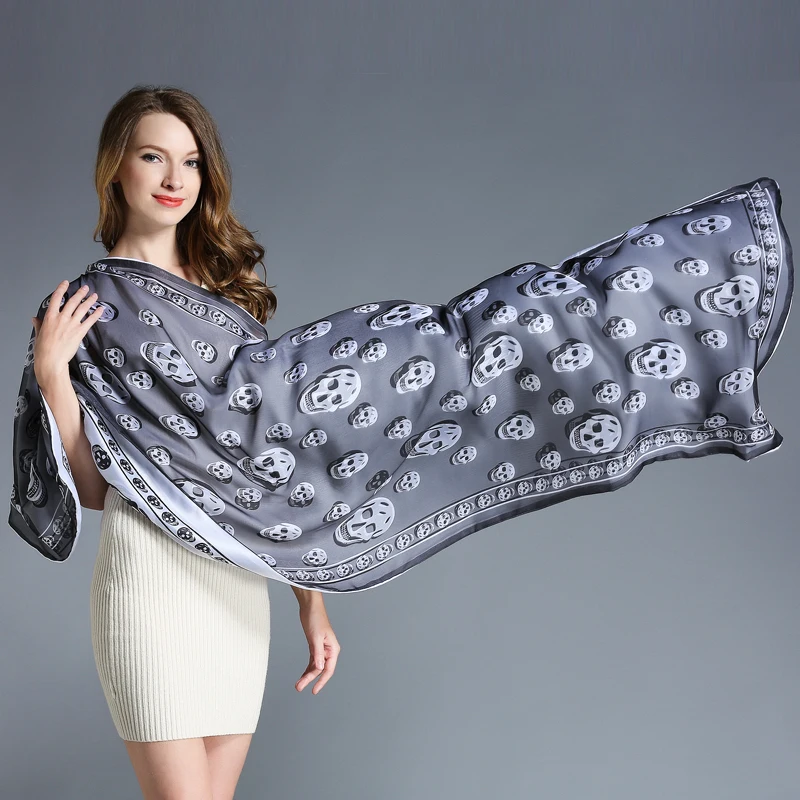 Шарф с магнолией 180x65 см абсолютно шарф с рисунком черепа для женщин Летний Шелковый шарф с принтом шаль HAS-5