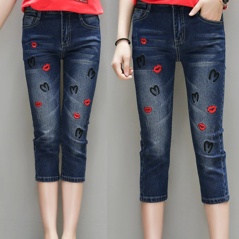 5xl plus big size denim jeans panty women spring summer style autumn