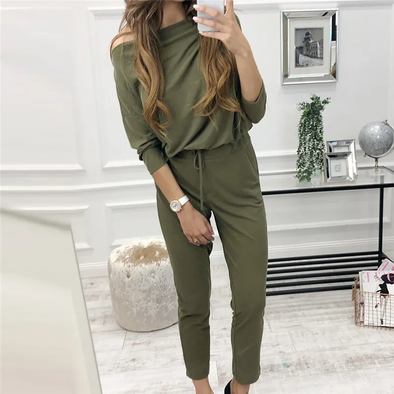 Fashion Autumn Winter two piece set tracksuit for women for fall Casual Long Sleeve Solid Color Shirt Top + Pants Set N30 (3)