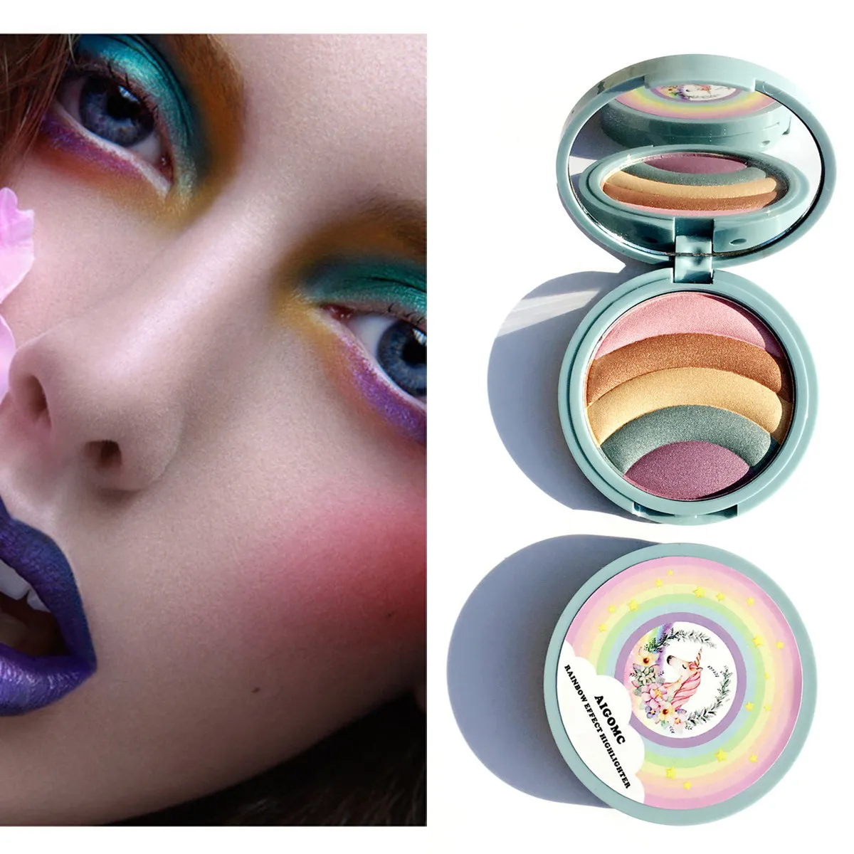 

AIGOMC Unicorn Rainbow Highlighter Makeup Palette Crystal Sugar Highlighting Bronzer Glow Shimmer Eyeshadow Cosmetic