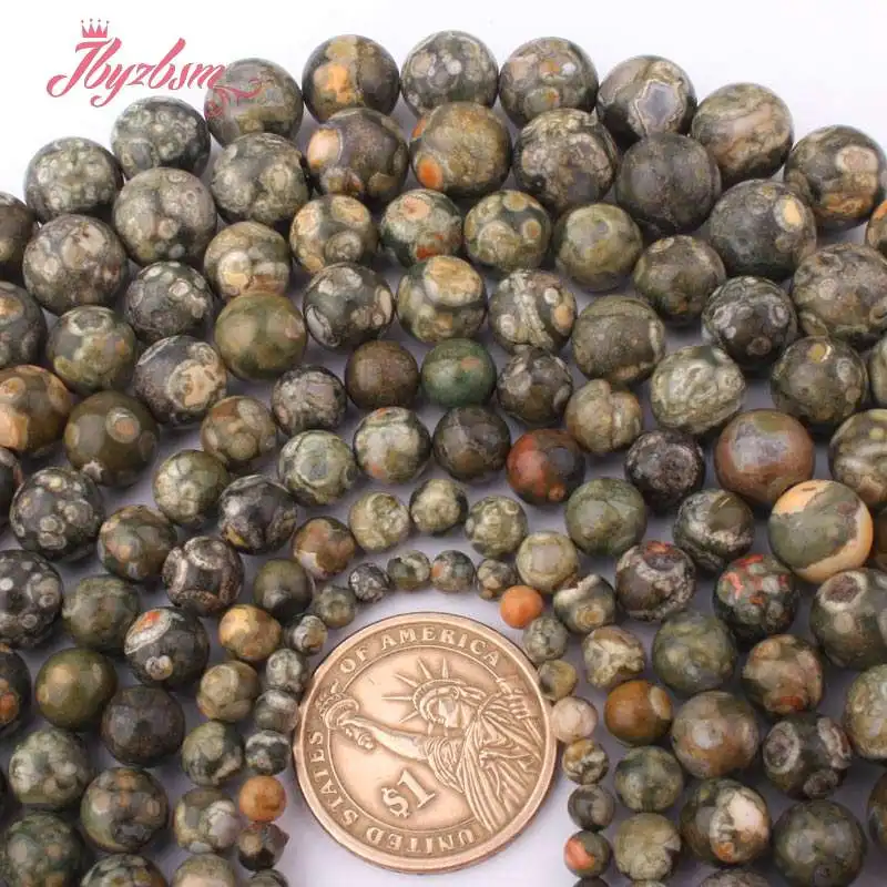 4 6 8 10 12 мм круглые бусины зеленый Rhyolite Kambaba Jaspers натуральный камень для ожерелья