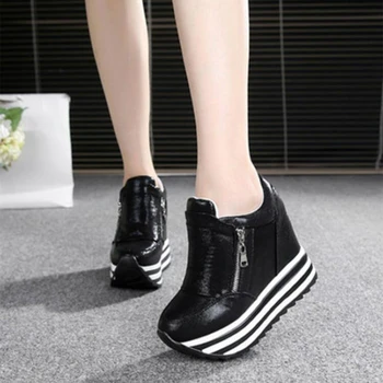 

2020 NEW Spring Wedges Shoes Woman Platform Sneakers Zipper Shoes Hidden Heel Height Increasing Casual Shoes For Women 35-39 W7