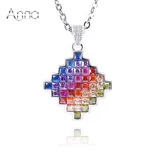 De A & N de Plata Esterlina de la Manera Pendiente de La Joyería Del Arco Iris Pixelación Gradiente Colorido Rombo Colgante Sin Collar de Circón Cúbico