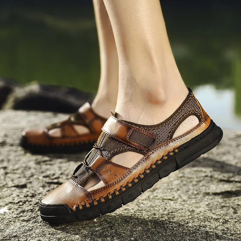 Vancat Brand 2019 New Fashion Summer Beach Breathable Men Sandals Genuine Leather Men's Sandal Man Causal Shoes Plus Size 38-46