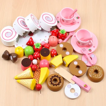 

Wooden Toy Pretend Play Toy Baby Afternoon Tea Strawberry Wooden Tea toys Simulation Toy Baby Gift Children Play Kitchen D143