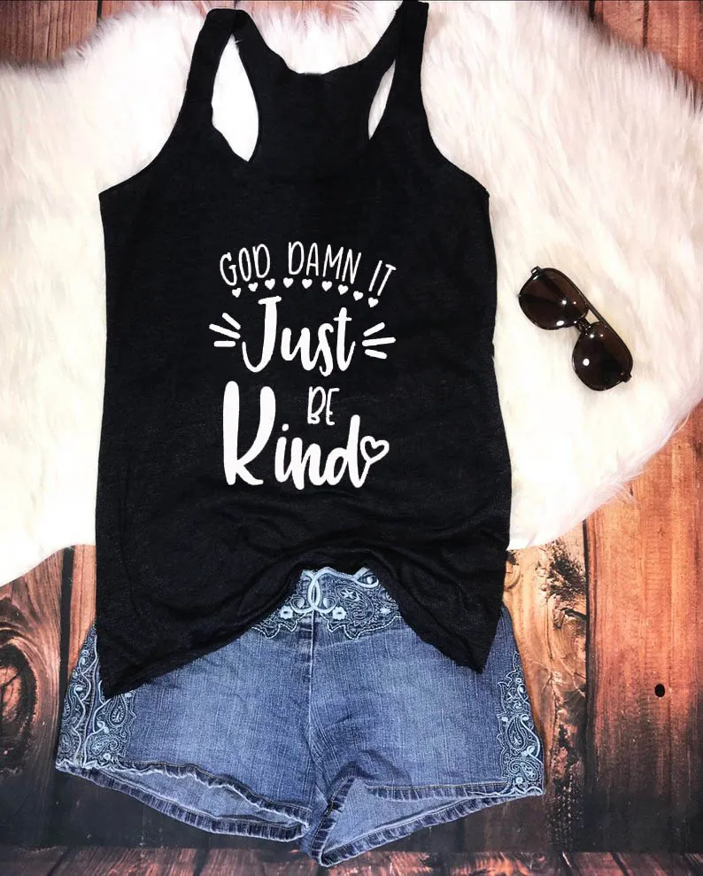 Майка с надписью God Damn It Just Be Kind protest equality feminism resisty летняя футболка без рукавов в