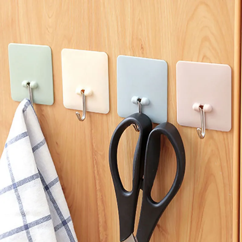 

Square Wall-mount Hooks Nail Free Strong Viscose Hooks Restroom Towel Holder Kitchen Bathroom Accessories Clothes Hook