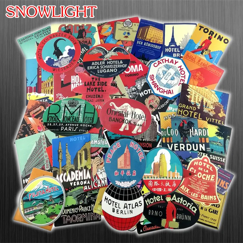 56Pcs/Set Retro Travel Hotel Sticker Graffiti Travel Building Logo DIY Stickers For Laptop Car Luggage Suitcase Skateboard Decal