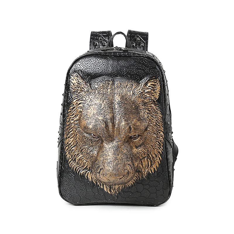 3D Tiger Animal Backpack Women Men Laptop Backpack Vintage Rock PU Leather Backpacks Fashion Travel School Computer Rivet Bags 
