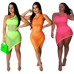Перекрестная поставка модных сексуальных больших сетка для принта юбка для ночного клуба на плечо Комплект из трех предметов