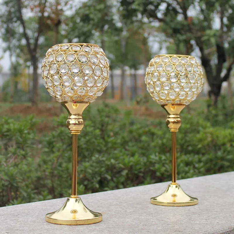 New 10 pcs metal gold plated candle holder with crystals wedding