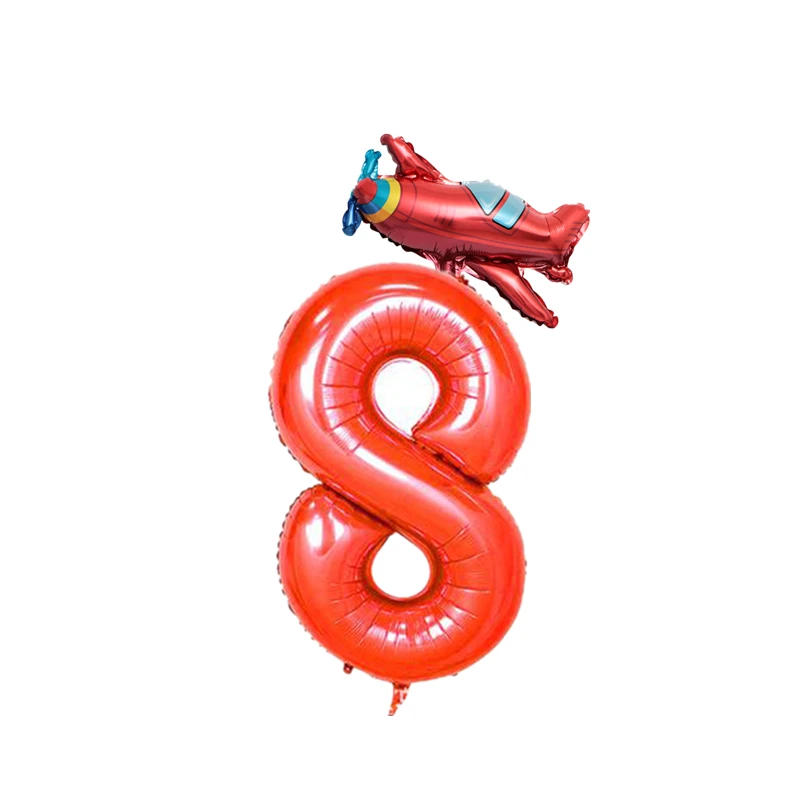 2 шт. мини самолет пожарная машина фольги Воздушные шары 32 дюйма Красный номер воздушные шары 1 2 3 4 5 6 7 8 9 лет День рождения украшения детские игрушки - Цвет: plane 8