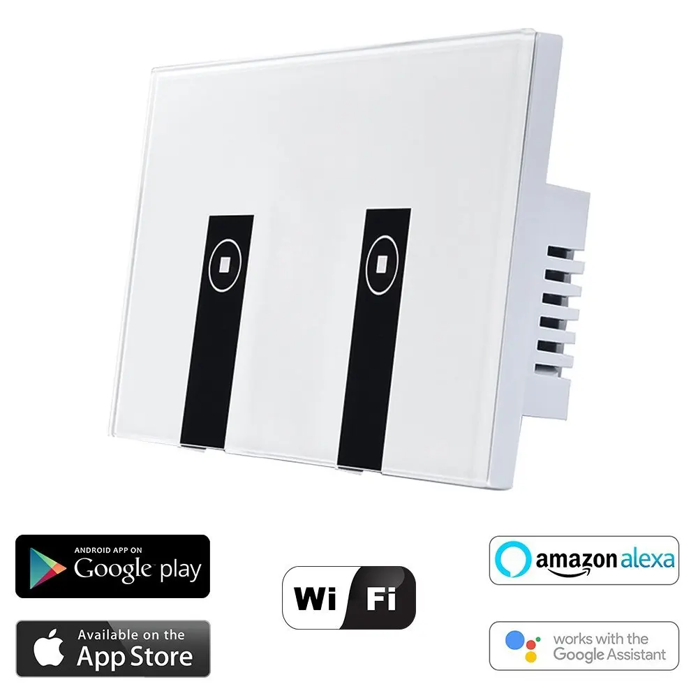 

WiFi Smart Light Switch 2 Switches Touch Wall Plate Alexa Light Switches PC Fireproof In-Wall Wireless On/Off Wall Switch Timing