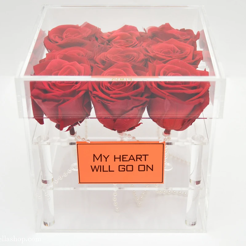 

Transparent Acrylic Red Rose Flower Box 9 holes Makeup Organizer Cosmetic Case With Lid Storage Box for Flower