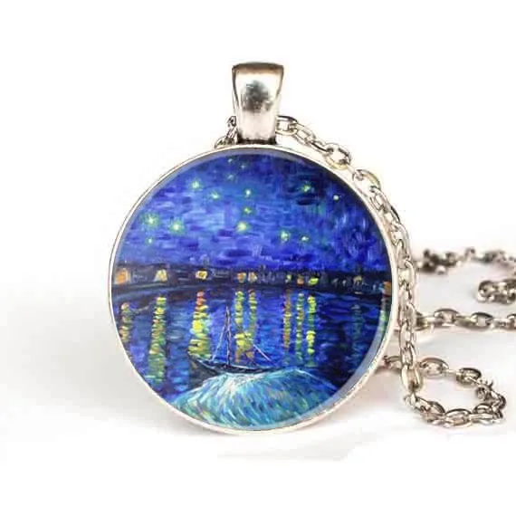 Charm Chain Van Gogh Art Pendant Starry Night Over The Rhone Necklace Glass Steampunk | Украшения и аксессуары