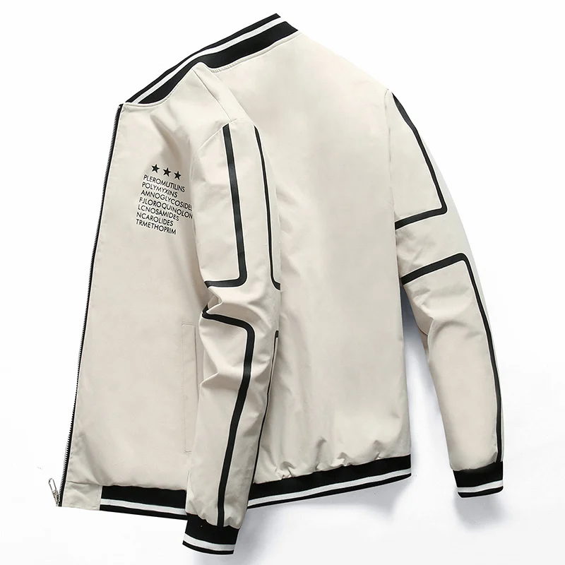 BOSIBIO весенне-летний жакет Для мужчин куртка со стоячим воротником Модная тонкая молния пальто мужской тонкий печати бейсбольные куртки-бомберы M-4XL LH-5 - Цвет: Beige