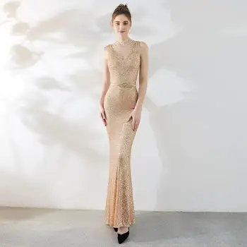 

SoAyle Evening Gowns for Women High Neck Beading Evening Dresses Long 2019 Mermaid Prom Dress Sexy Open Back robe de soiree
