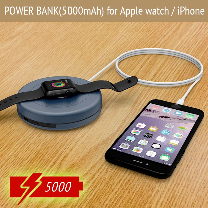 

Double output Power Bank 5000mAh external battery poverbank for Apple Watch Portable Charger dock station charging for iPhone