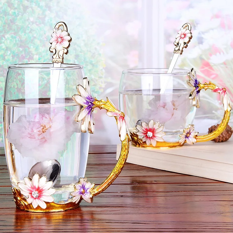 301-400mlCreative enamel cups home coffee cups girls hearts crystal glasses fruit cups flower cups