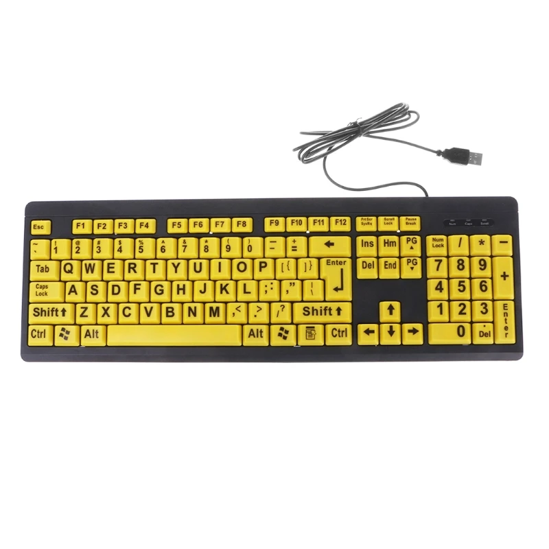 

USB Wired Keyboard Big Black Letter Print Yellow Button Keyboard For Elderly & Low Vision