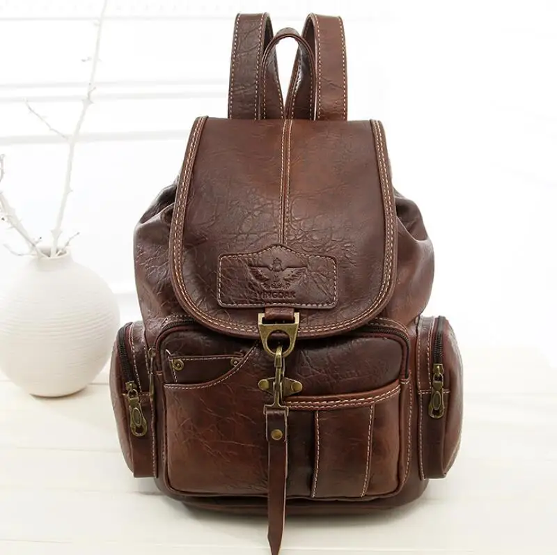 

New Pu Leather Backpack Women Mochila Feminina Vintage Women's Travel Bag Casual Girls School Bags Feminine Backpack 4br042
